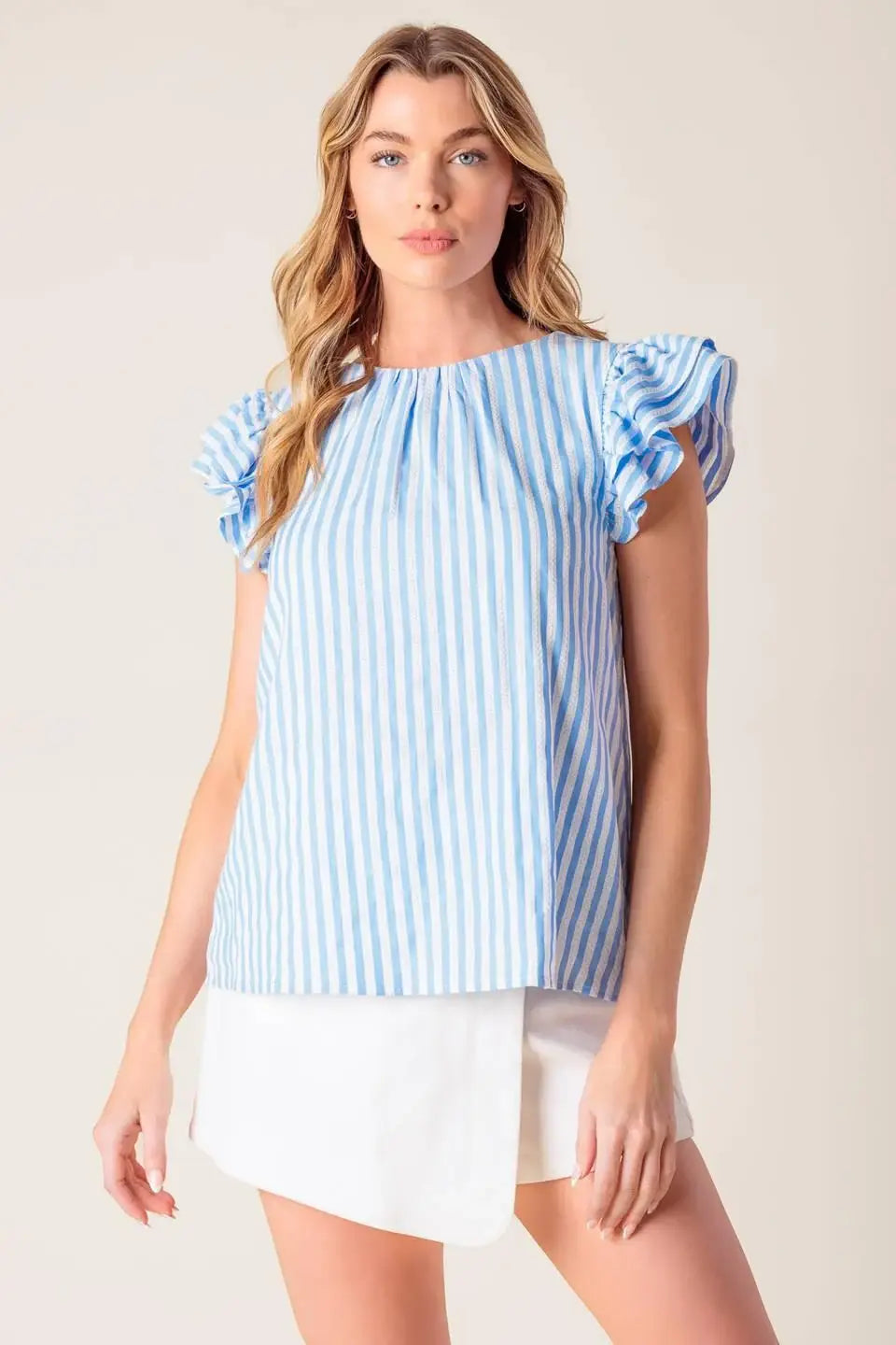 SWEET HARMONY BLUE WOVEN TOP - Flying Tomato - Flyclothing LLC
