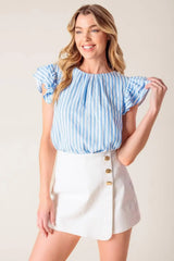 SWEET HARMONY BLUE WOVEN TOP - Flying Tomato - Flyclothing LLC