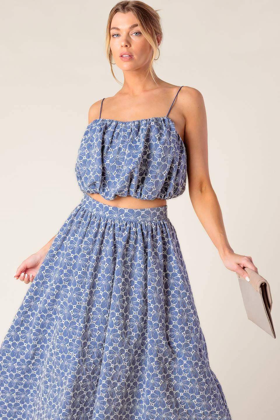 THE BEAUTY OF NOW WOVEN EYELET TOP AND SKIRT SET - Flying Tomato - Flyclothing LLC