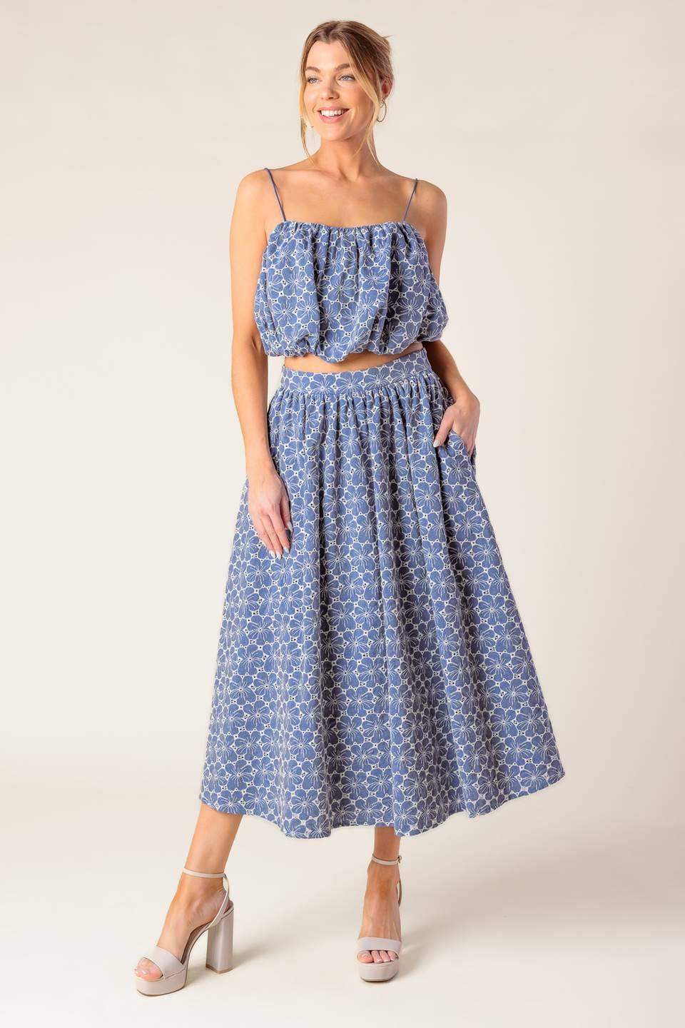 THE BEAUTY OF NOW WOVEN EYELET TOP AND SKIRT SET - Flying Tomato - Flyclothing LLC