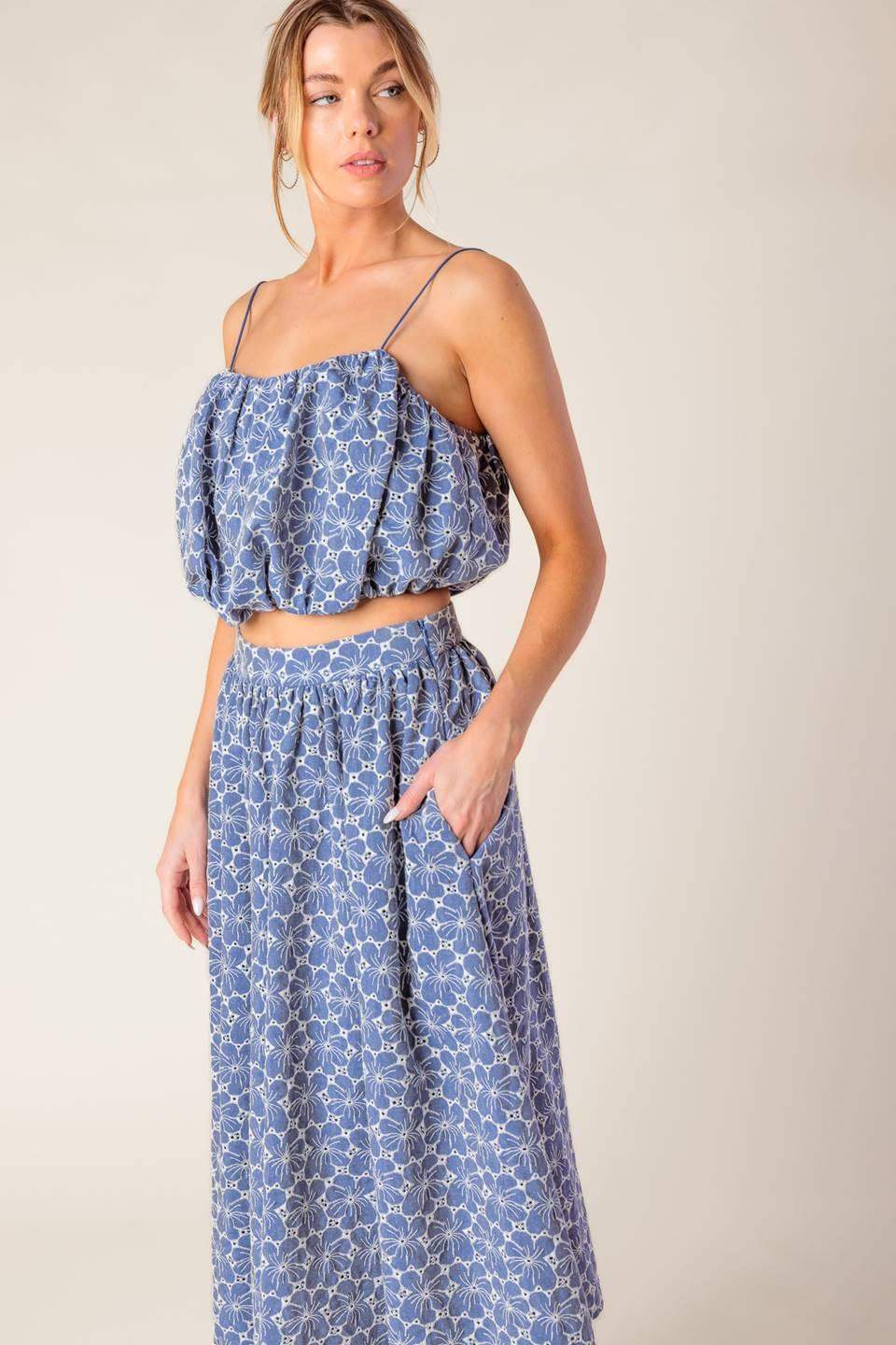 THE BEAUTY OF NOW WOVEN EYELET TOP AND SKIRT SET - Flying Tomato - Flyclothing LLC