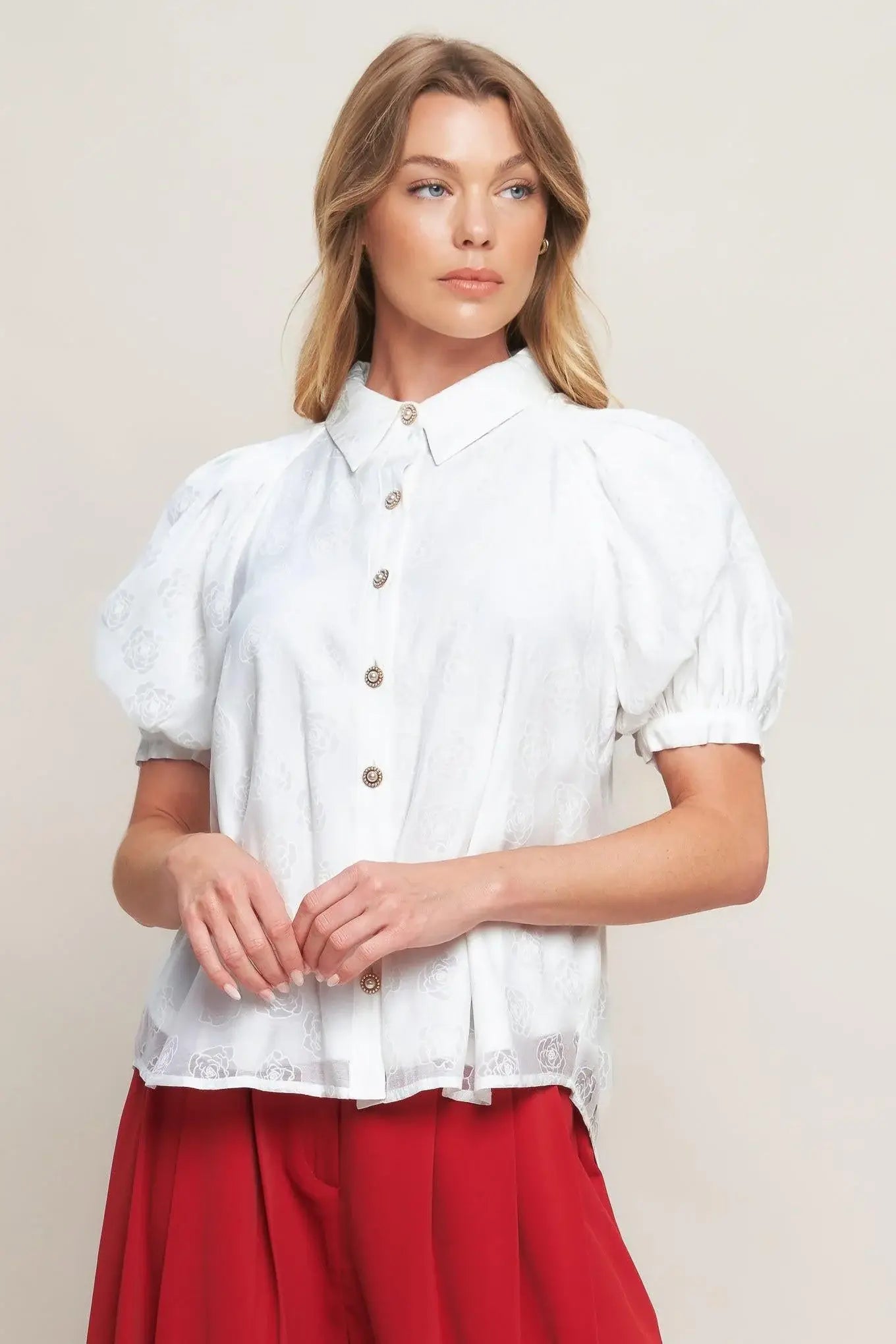 VINEYARD STROLL IVORY WOVEN TOP - Flying Tomato - Flyclothing LLC