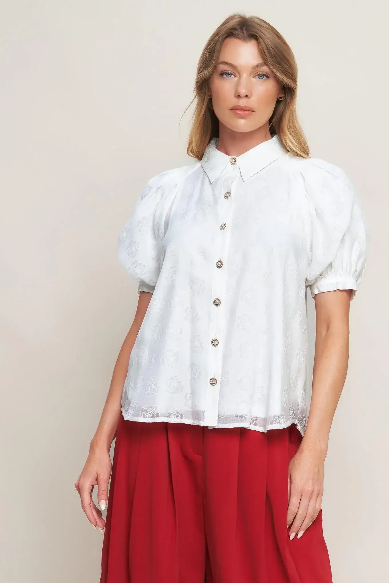 VINEYARD STROLL IVORY WOVEN TOP - Flying Tomato - Flyclothing LLC