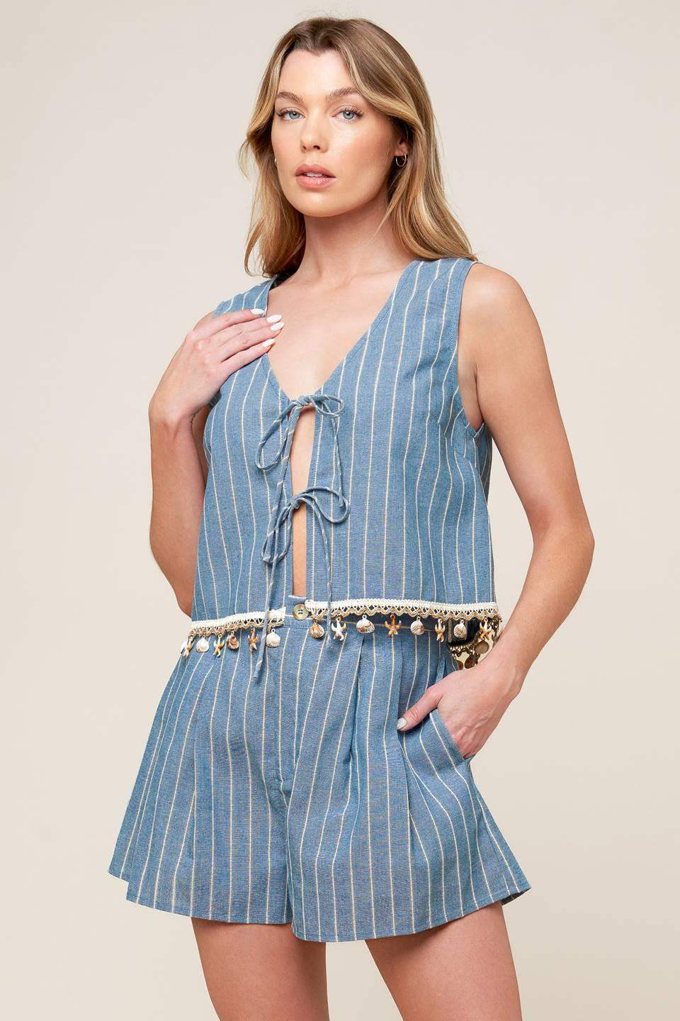 SONGS OF THE SKY WOVEN TOP AND SHORTS SET - Flying Tomato - Flyclothing LLC