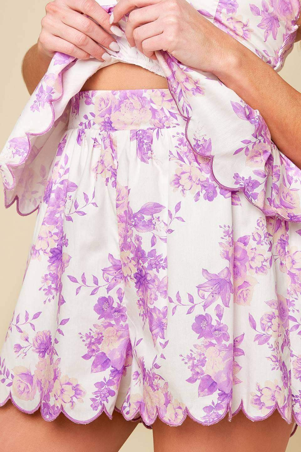 DARING DIVA LAVENDER WOVEN TOP AND SHORTS SET - Flying Tomato - Flyclothing LLC