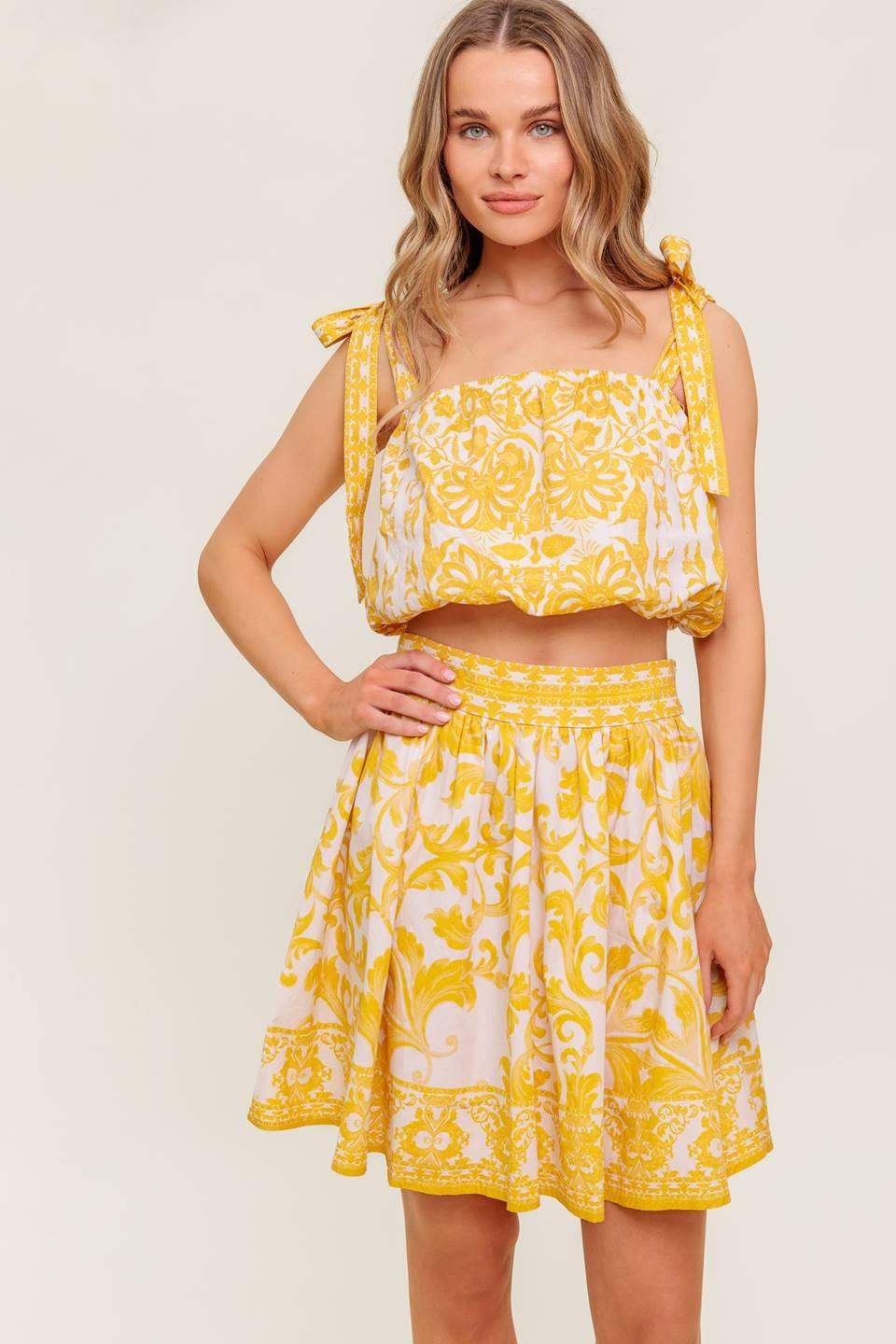 TWIG LIGHT NOIR WOVEN TOP AND SKIRT SET - Flying Tomato - Flyclothing LLC