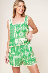 LANE SECRET GARDEN WOVEN TOP AND SHORTS SET - Flying Tomato - Flyclothing LLC