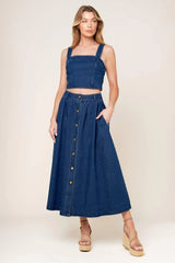 SIMPLY THE VIBE DENIM TOP AND SKIRT SET - Flying Tomato - Flyclothing LLC
