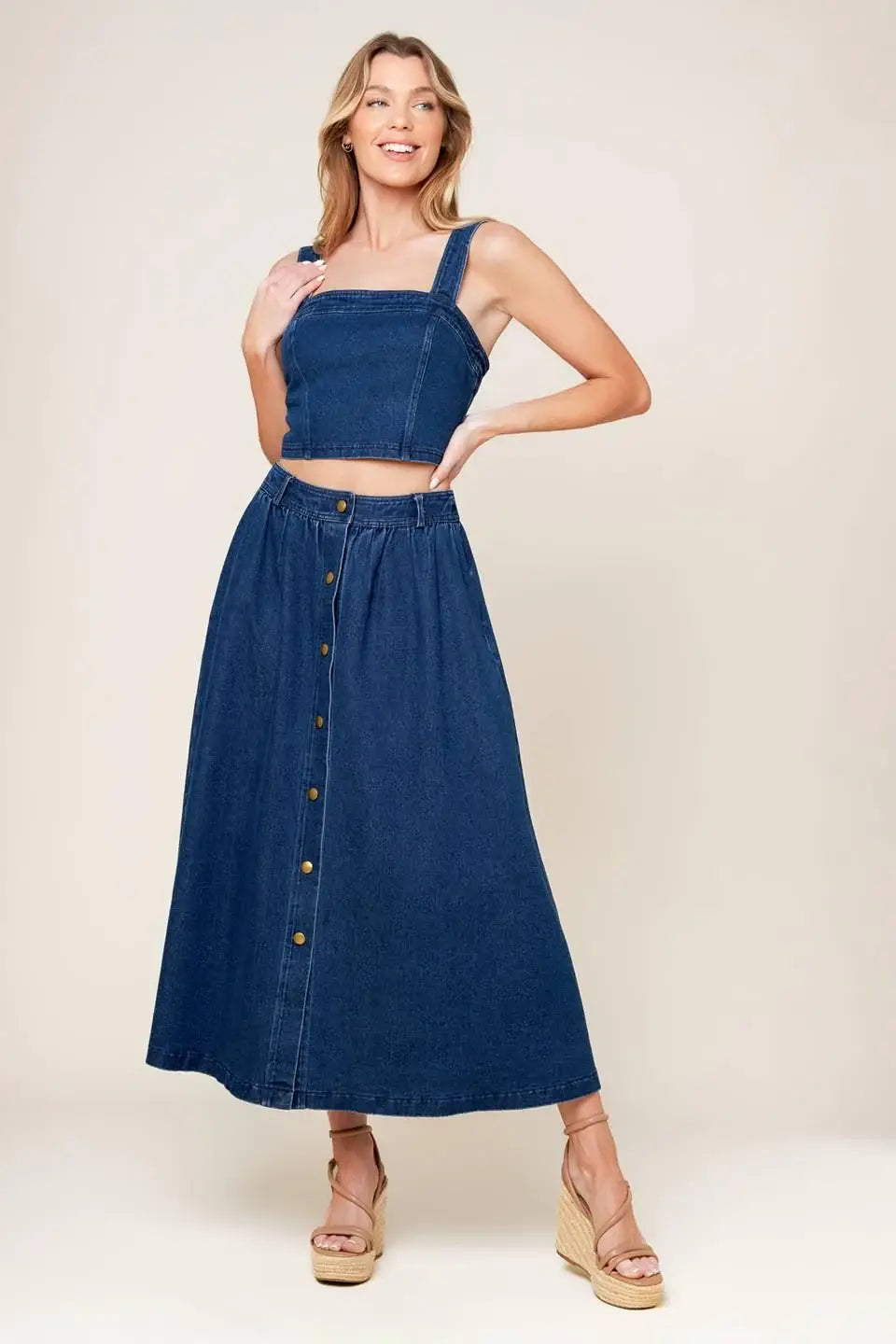SIMPLY THE VIBE DENIM TOP AND SKIRT SET - Flying Tomato - Flyclothing LLC