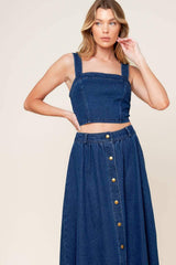 SIMPLY THE VIBE DENIM TOP AND SKIRT SET - Flying Tomato - Flyclothing LLC