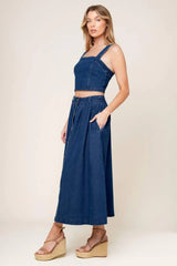 SIMPLY THE VIBE DENIM TOP AND SKIRT SET - Flying Tomato - Flyclothing LLC