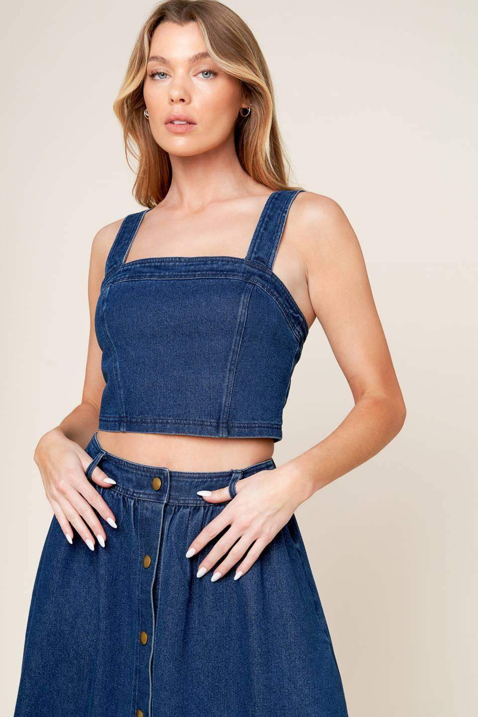 SIMPLY THE VIBE DENIM TOP AND SKIRT SET - Flying Tomato - Flyclothing LLC