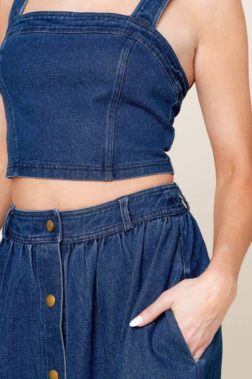 SIMPLY THE VIBE DENIM TOP AND SKIRT SET - Flying Tomato - Flyclothing LLC