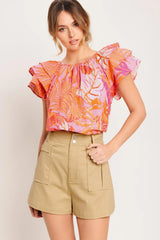 EVENING GLOW PINK WOVEN TOP - Flying Tomato - Flyclothing LLC
