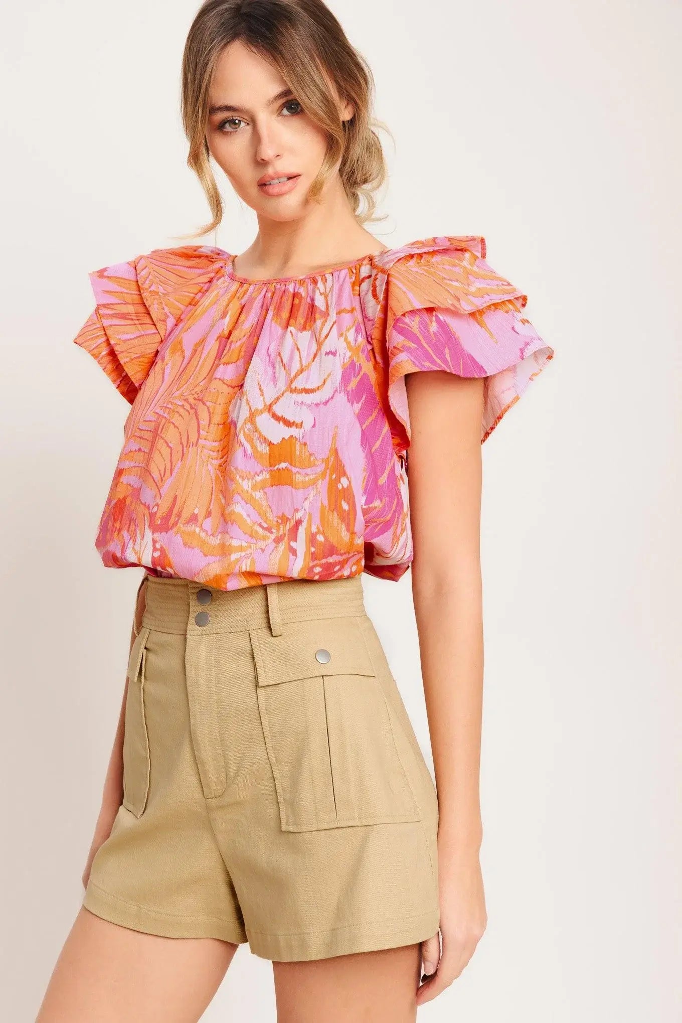EVENING GLOW PINK WOVEN TOP - Flying Tomato - Flyclothing LLC