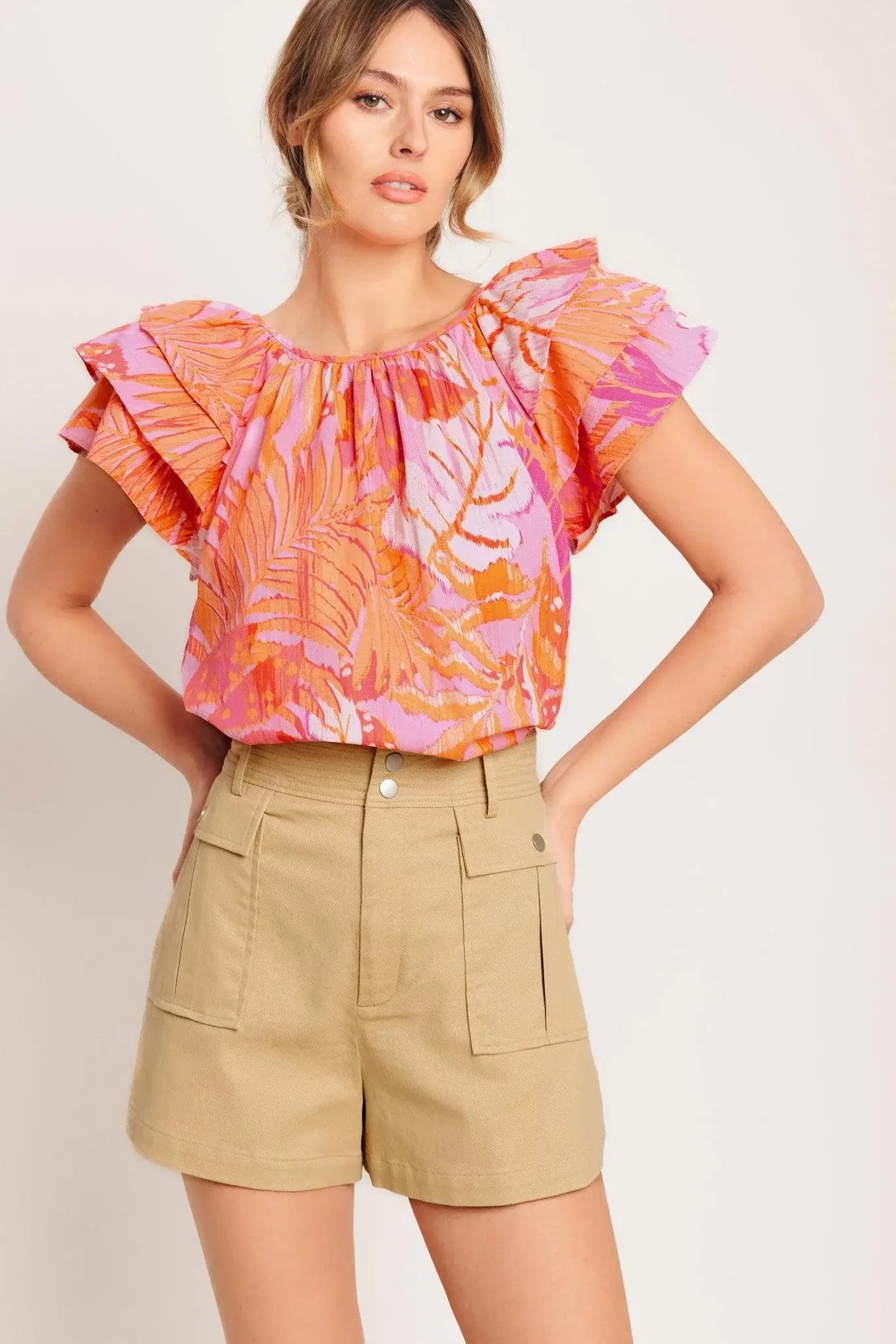 EVENING GLOW PINK WOVEN TOP - Flying Tomato - Flyclothing LLC