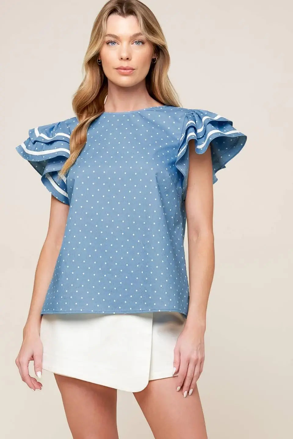 WEEKEND GETAWAY BLUE WOVEN TOP - Flying Tomato - Flyclothing LLC