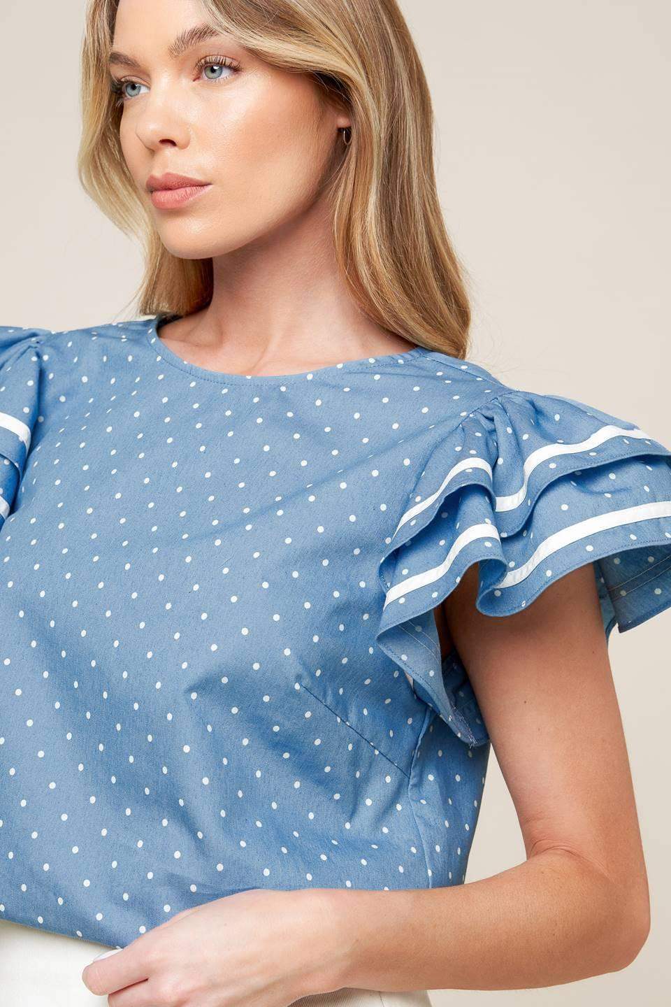 WEEKEND GETAWAY BLUE WOVEN TOP - Flying Tomato - Flyclothing LLC