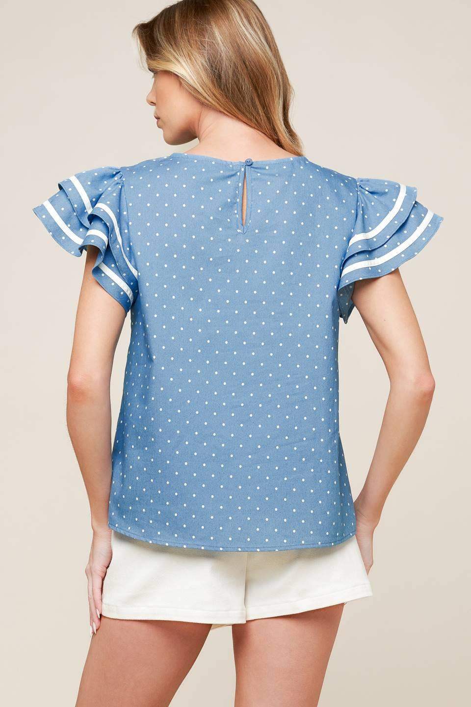 WEEKEND GETAWAY BLUE WOVEN TOP - Flying Tomato - Flyclothing LLC