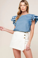 WEEKEND GETAWAY BLUE WOVEN TOP - Flying Tomato - Flyclothing LLC