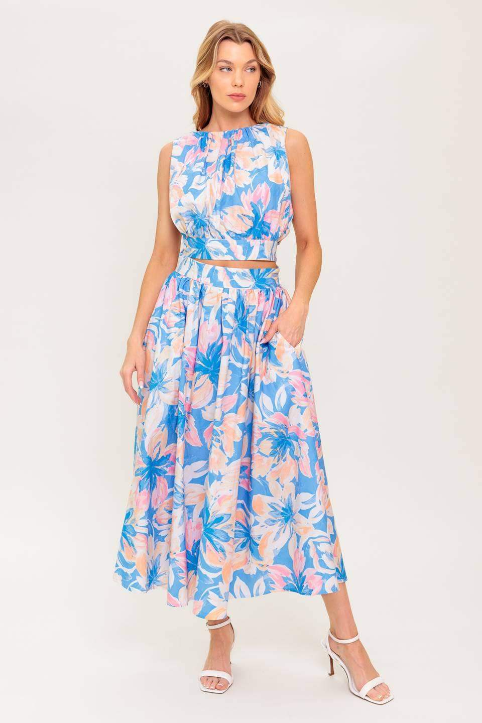 GOLDEN HOUR HARMONY WOVEN TOP AND SKIRT SET - Flying Tomato - Flyclothing LLC