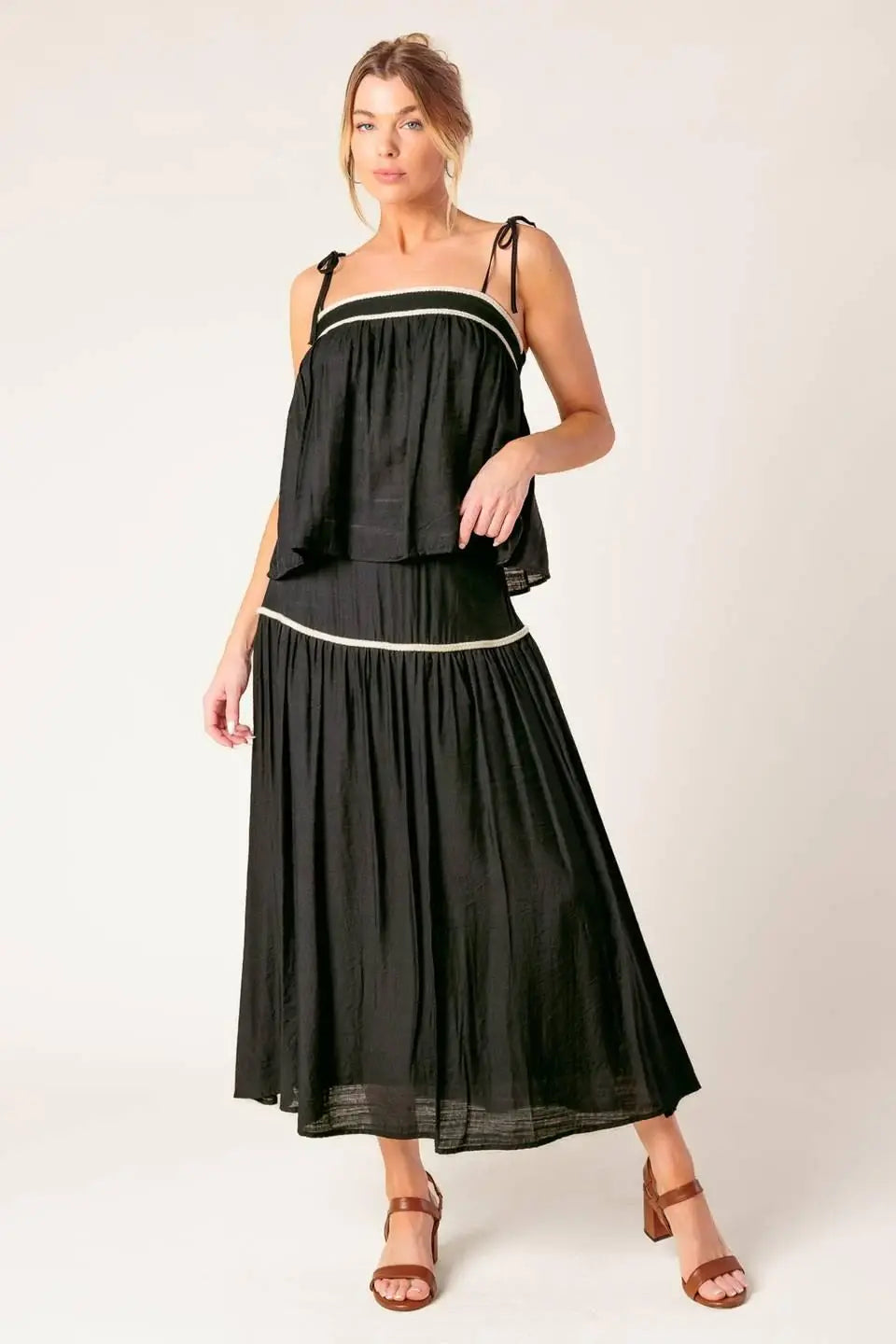 DIVIDE AND CONTOUR WOVEN TOP AND SKIRT SET - Flying Tomato - Flyclothing LLC