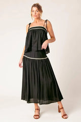 DIVIDE AND CONTOUR WOVEN TOP AND SKIRT SET - Flying Tomato - Flyclothing LLC