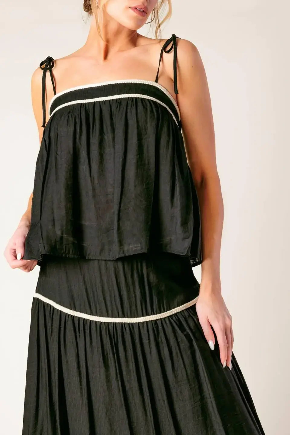 DIVIDE AND CONTOUR WOVEN TOP AND SKIRT SET - Flying Tomato - Flyclothing LLC