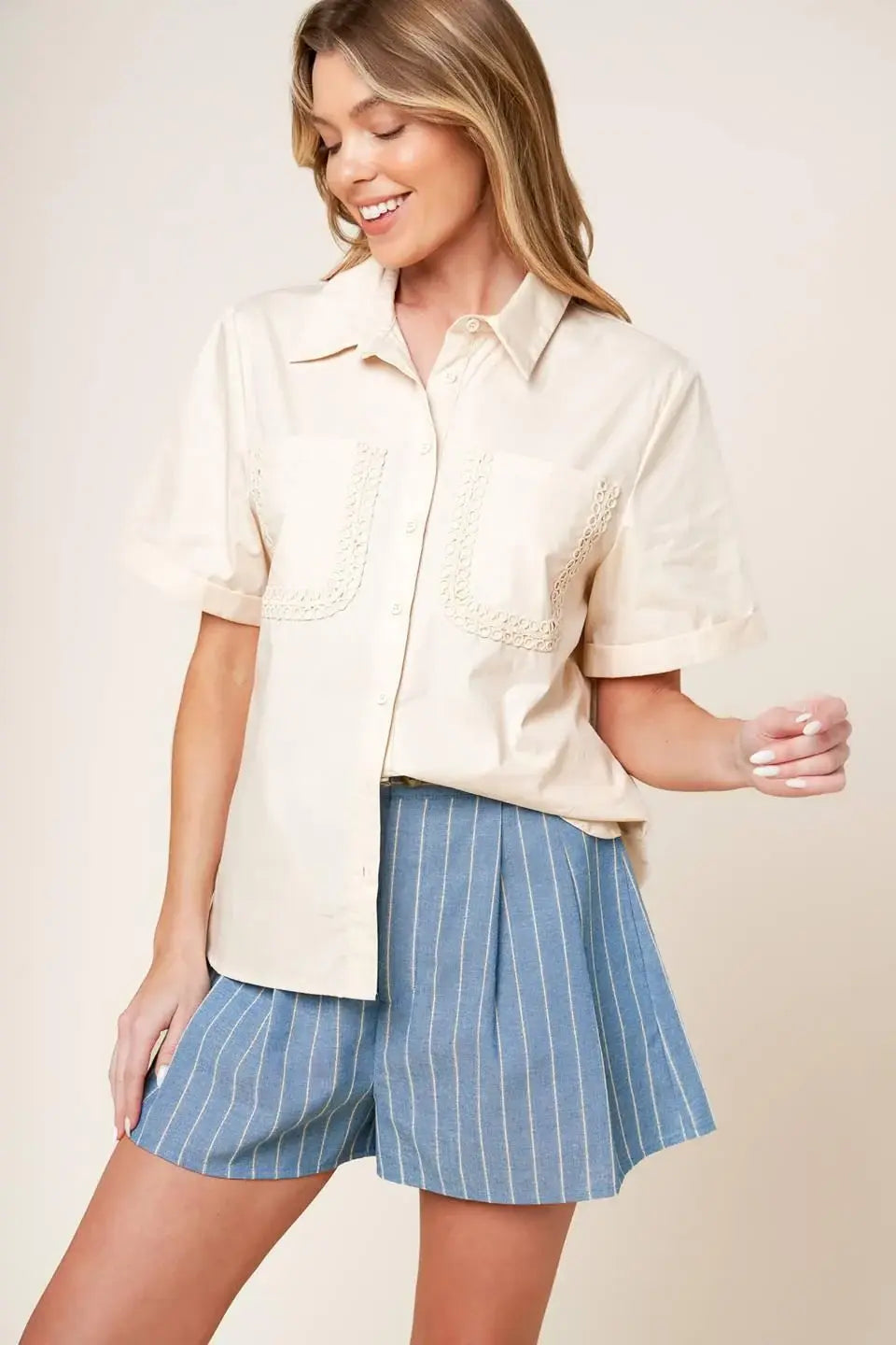 LAYTON CREAM WOVEN TOP - Flying Tomato - Flyclothing LLC