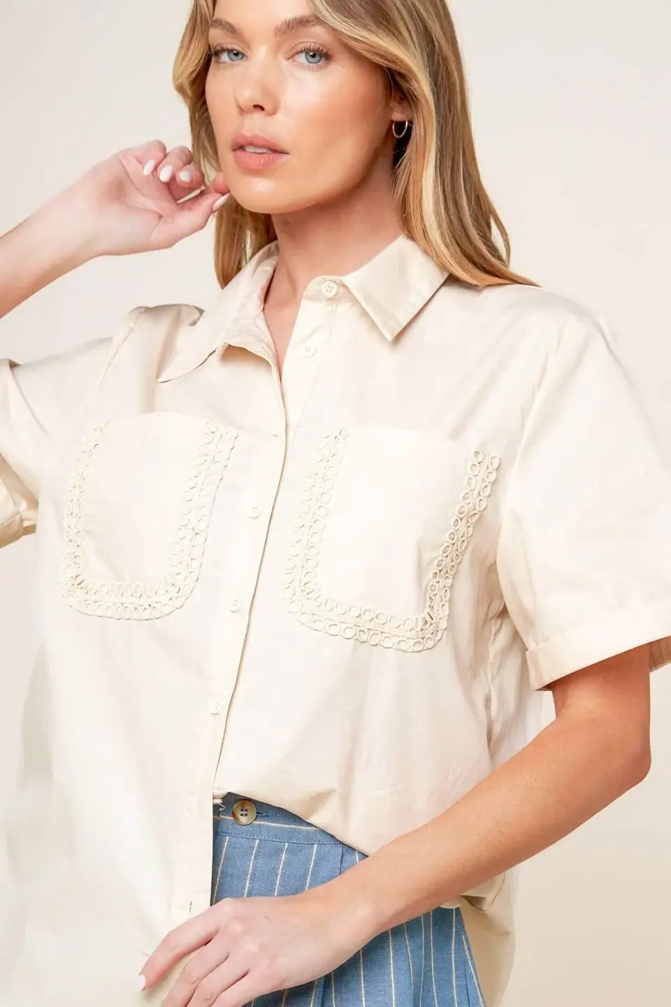 LAYTON CREAM WOVEN TOP - Flying Tomato - Flyclothing LLC