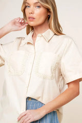 LAYTON CREAM WOVEN TOP - Flying Tomato - Flyclothing LLC