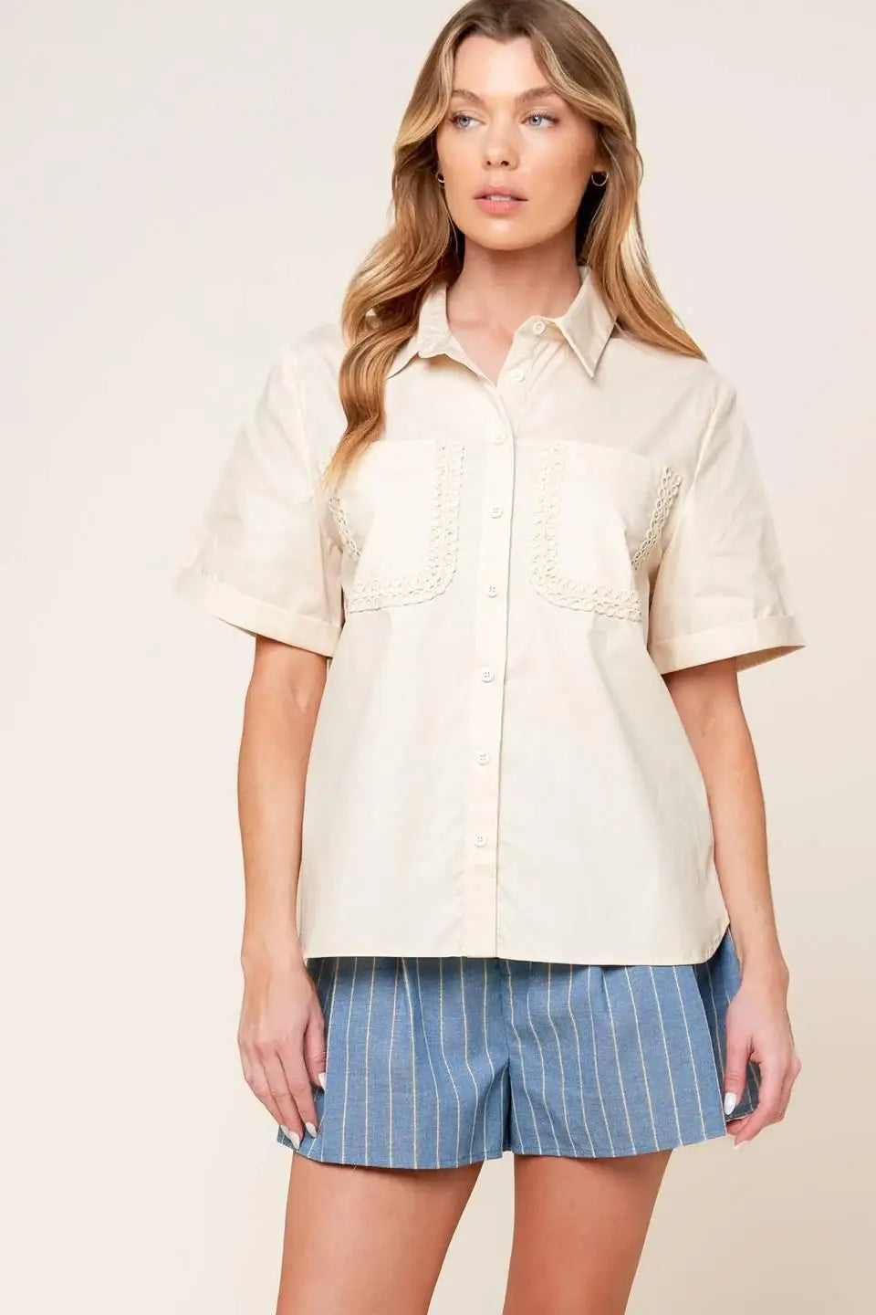 LAYTON CREAM WOVEN TOP - Flying Tomato - Flyclothing LLC