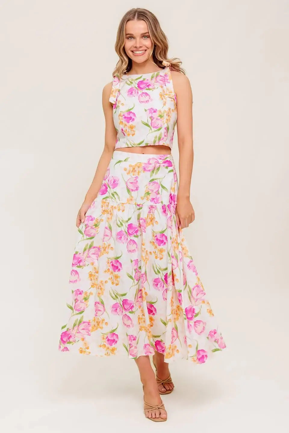 BOTANICAL BLISS WOVEN TOP AND SKIRT SET - Flying Tomato - Flyclothing LLC