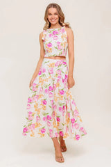 BOTANICAL BLISS WOVEN TOP AND SKIRT SET - Flying Tomato - Flyclothing LLC