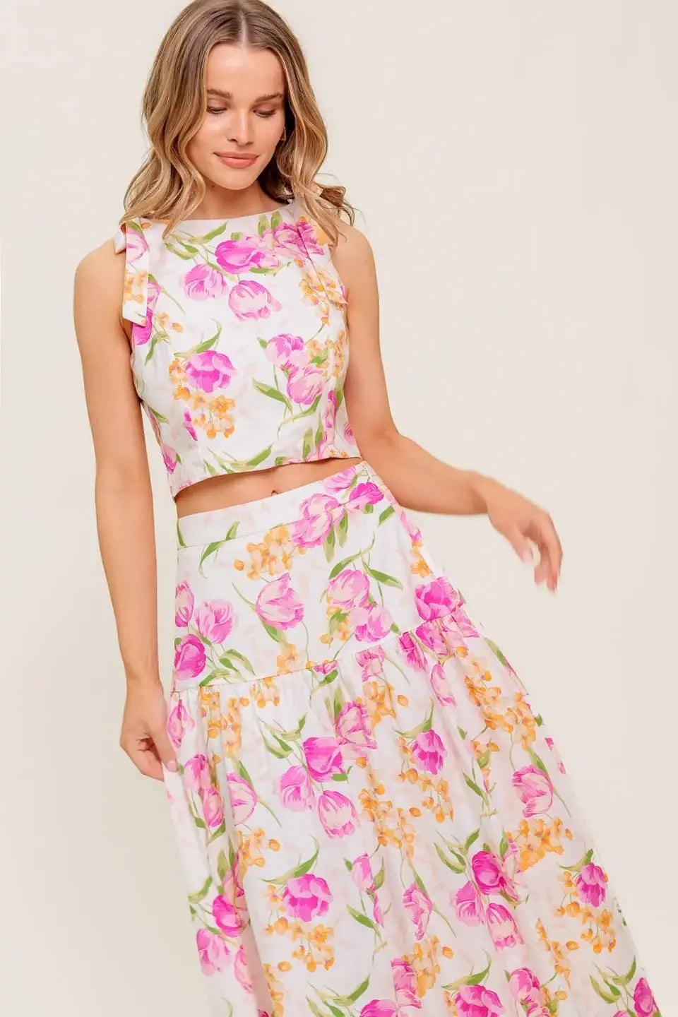 BOTANICAL BLISS WOVEN TOP AND SKIRT SET - Flying Tomato - Flyclothing LLC