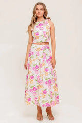 BOTANICAL BLISS WOVEN TOP AND SKIRT SET - Flying Tomato - Flyclothing LLC