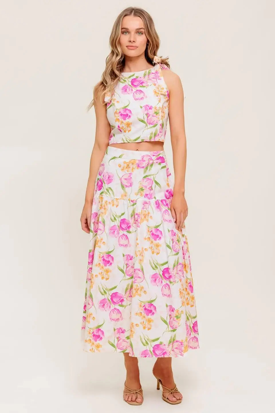 BOTANICAL BLISS WOVEN TOP AND SKIRT SET - Flying Tomato - Flyclothing LLC