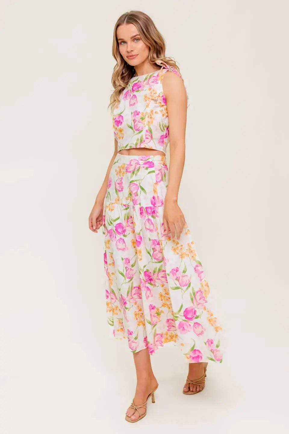 BOTANICAL BLISS WOVEN TOP AND SKIRT SET - Flying Tomato - Flyclothing LLC