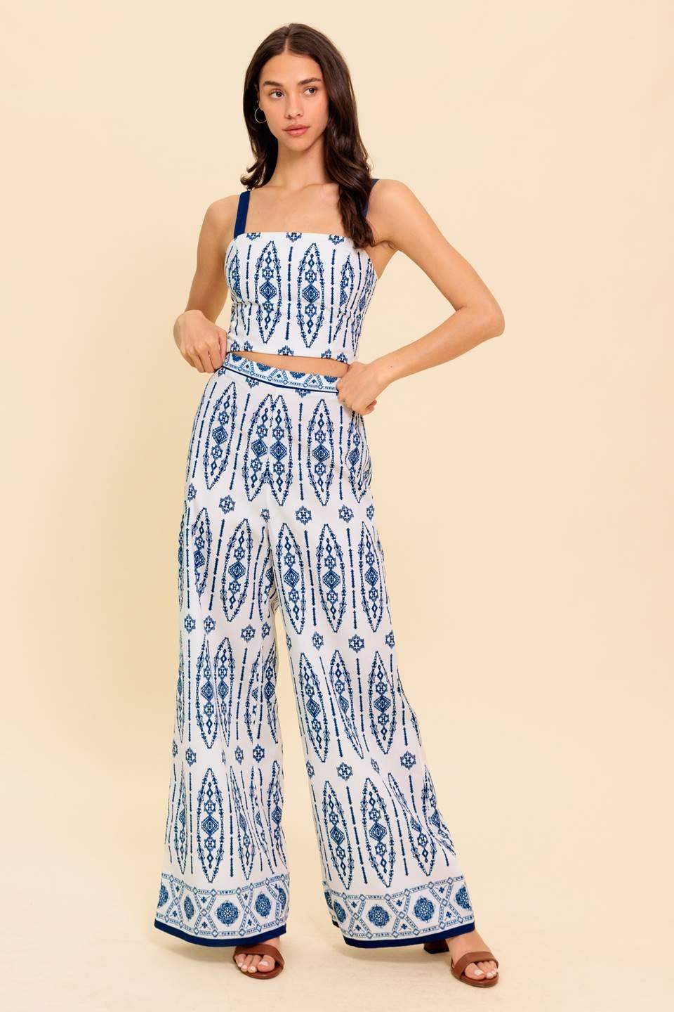MODERN APPROACH NAVY WOVEN TOP AND PANT SET - Flying Tomato - Flyclothing LLC