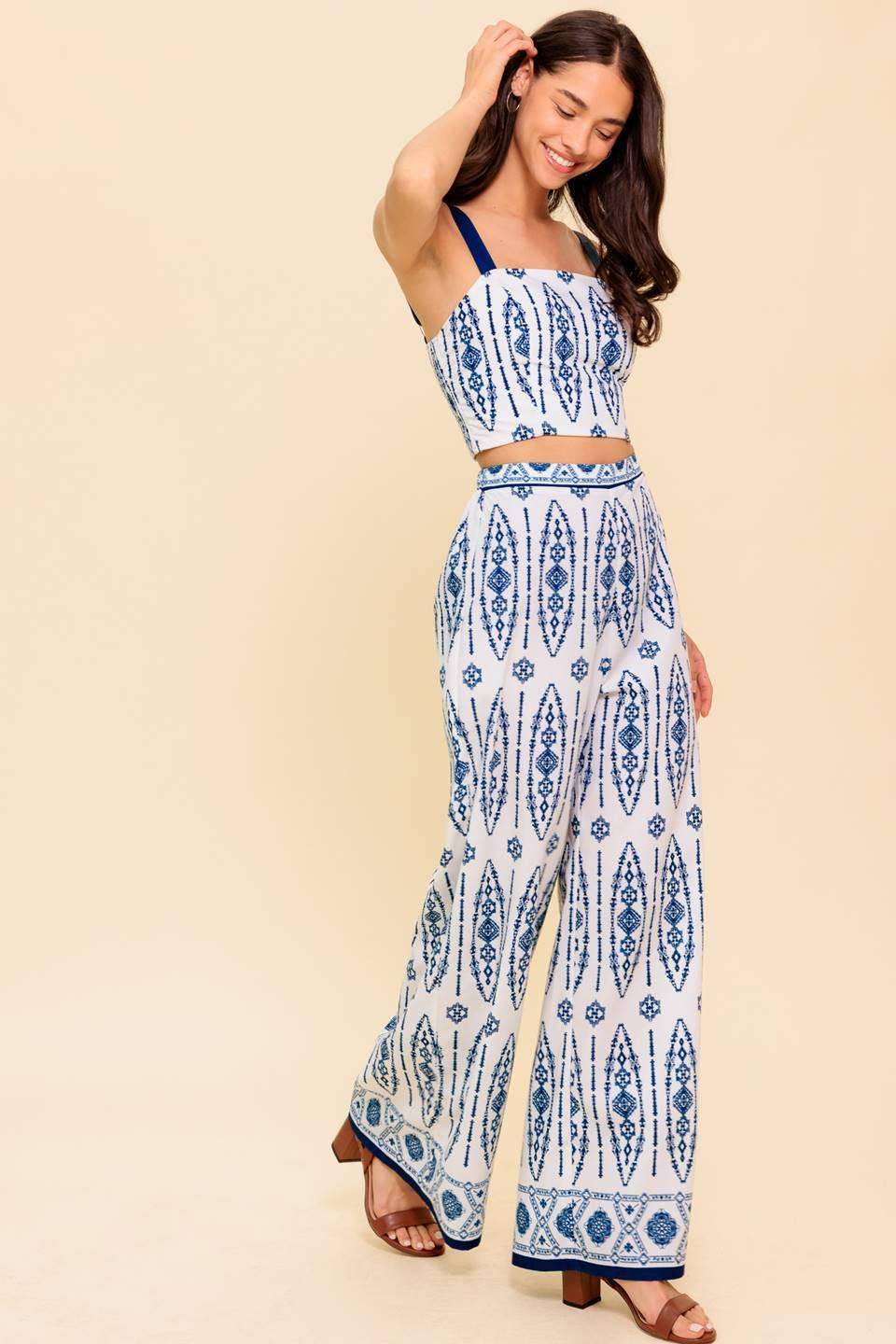 MODERN APPROACH NAVY WOVEN TOP AND PANT SET - Flying Tomato - Flyclothing LLC