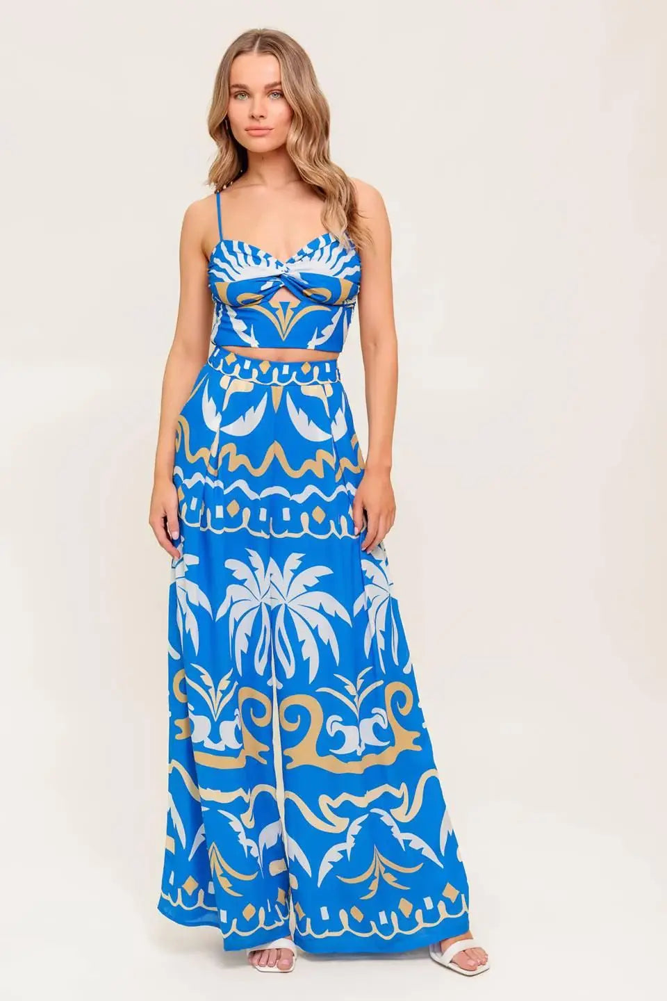 EVENING BLUE WOVEN CROP TOP AND PANT SET - Flying Tomato - Flyclothing LLC