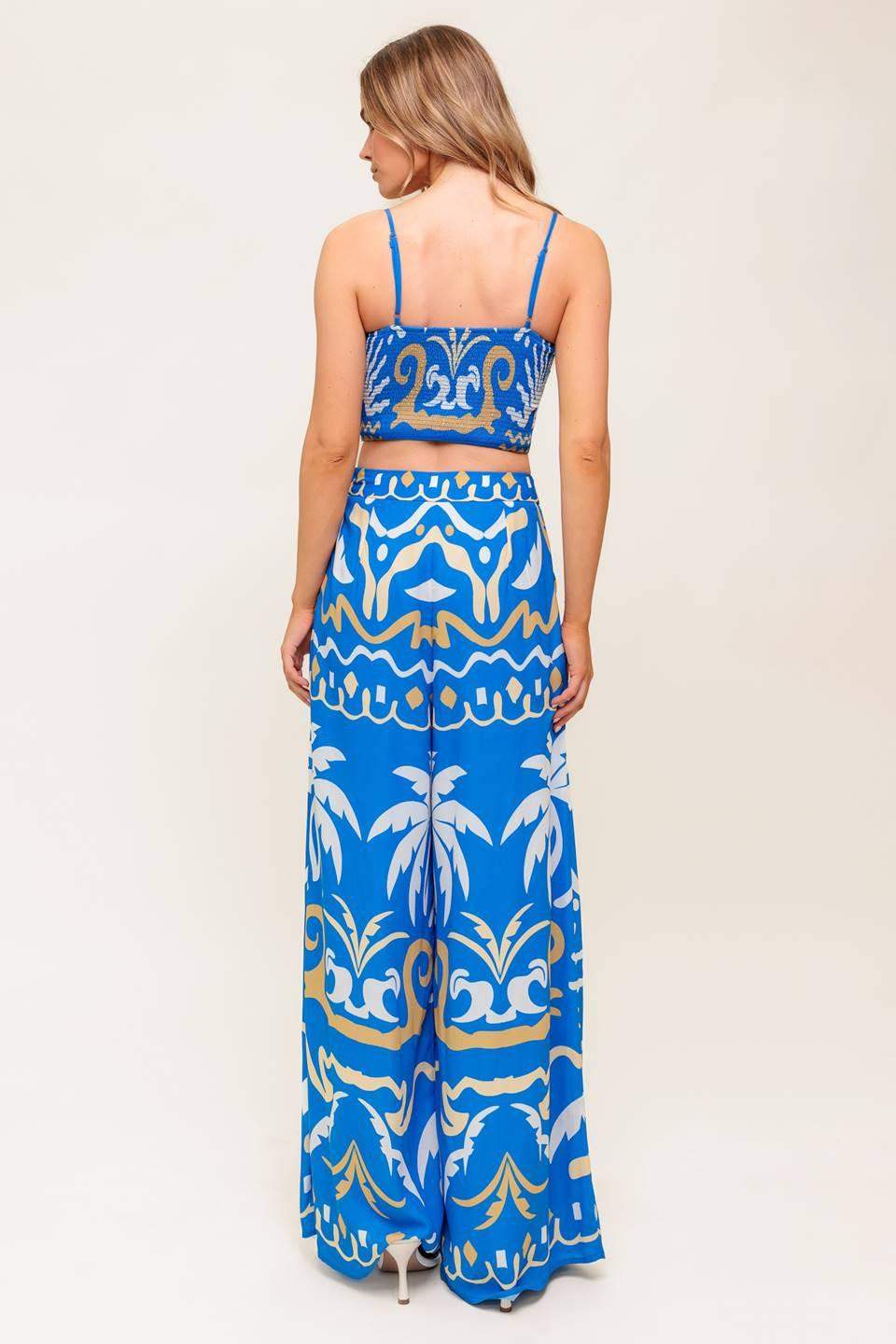 EVENING BLUE WOVEN CROP TOP AND PANT SET - Flying Tomato - Flyclothing LLC