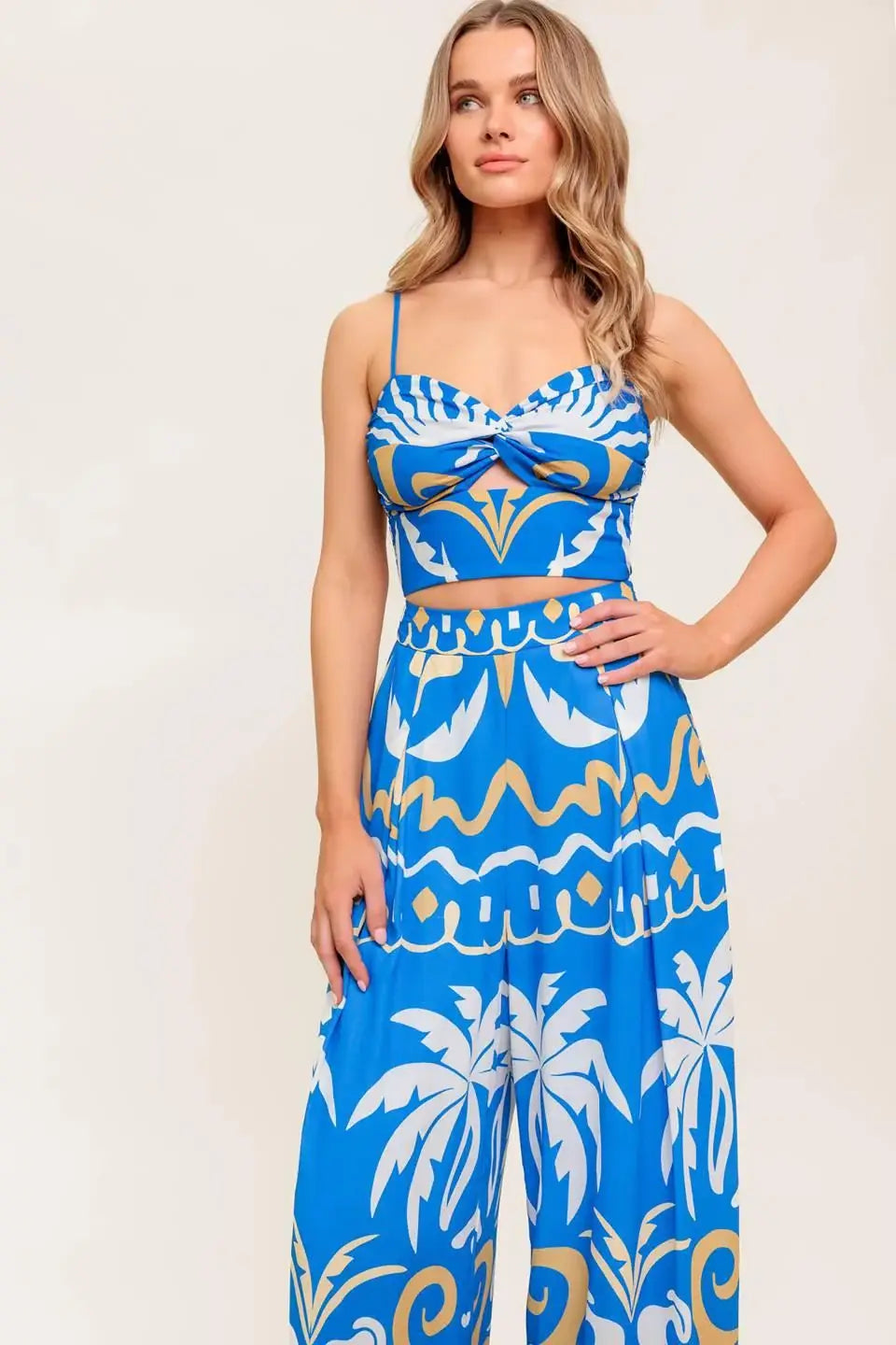 EVENING BLUE WOVEN CROP TOP AND PANT SET - Flying Tomato - Flyclothing LLC