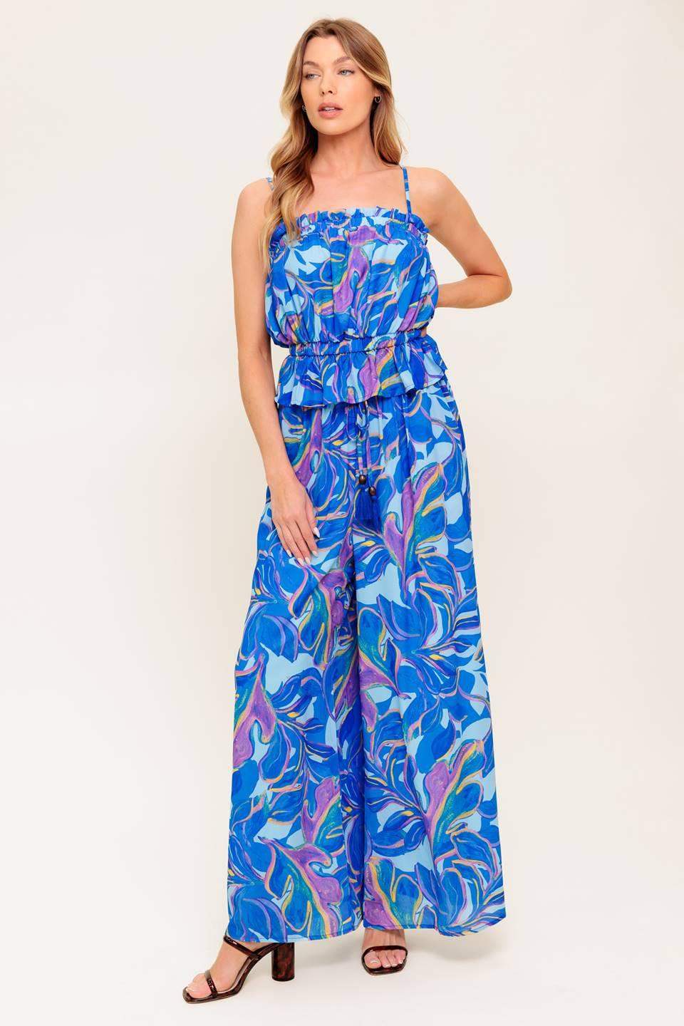 CHERISHED KISS BLUE WOVEN TOP AND PANTS SET - Flying Tomato - Flyclothing LLC