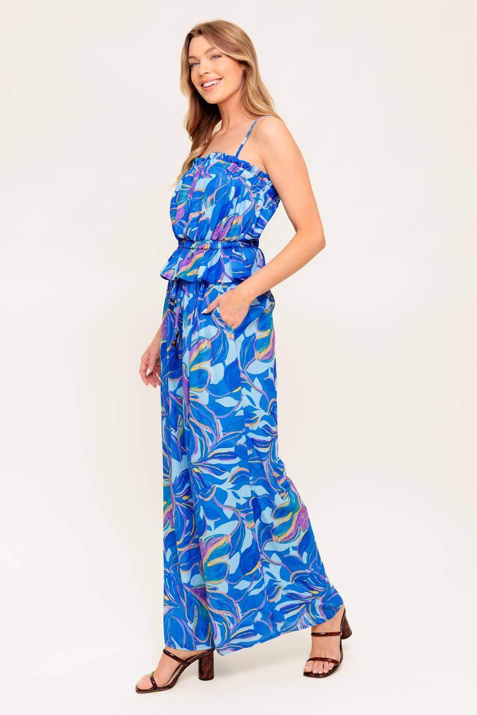 CHERISHED KISS BLUE WOVEN TOP AND PANTS SET - Flying Tomato - Flyclothing LLC