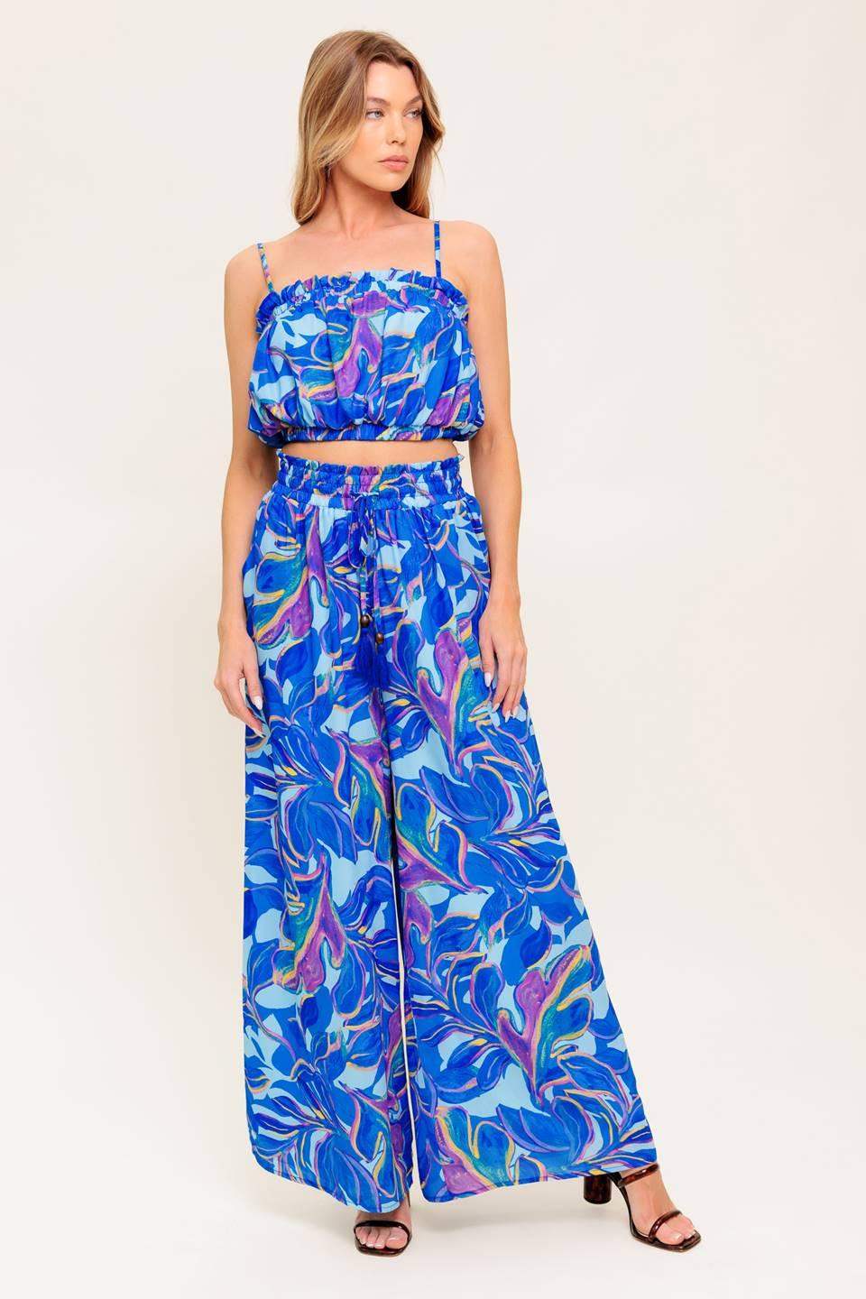 CHERISHED KISS BLUE WOVEN TOP AND PANTS SET - Flying Tomato - Flyclothing LLC