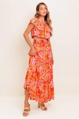 FAINT SUNBEAM RED WOVEN TOP AND SKIRT SET - Flying Tomato - Flyclothing LLC