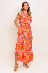 FAINT SUNBEAM RED WOVEN TOP AND SKIRT SET - Flying Tomato - Flyclothing LLC
