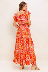 FAINT SUNBEAM RED WOVEN TOP AND SKIRT SET - Flying Tomato - Flyclothing LLC