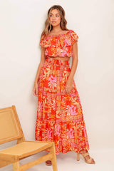 FAINT SUNBEAM RED WOVEN TOP AND SKIRT SET - Flying Tomato - Flyclothing LLC